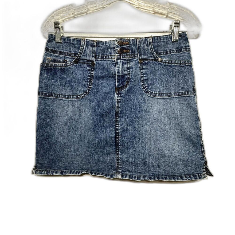 Vintage No Boundaries Mini Skirt Denim Jean Medium Blue Wash Y2K Women sz 5